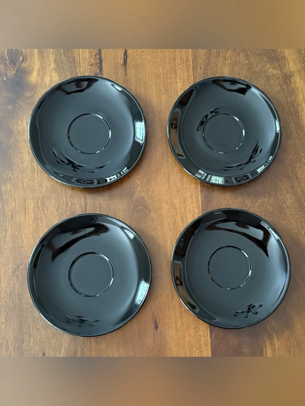 VTG Arcoroc “Tampico” 12 pc Black Plates & Saucer Set Abstract Purple Teal Rim